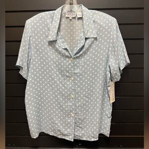 Cascade Classics Light Blue White Polka Dot Button-Up Blouse – Size 8 – NWT